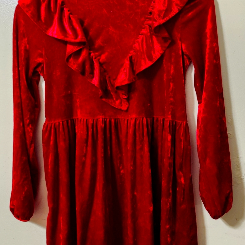 Red Velvet Ruffle Dress